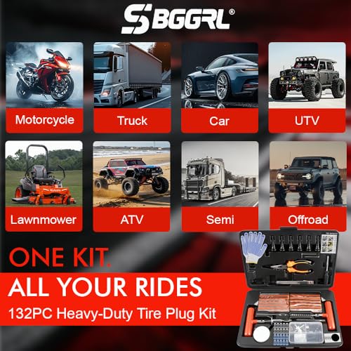 132Pcs Heavy Duty Tire Repair Kit, Professional Tire Plug Kits with Rubber Nails, 50Pcs Plugs, Fix a Flat Puncture Patch Tools for Motorcycle, Car,Truck, ATV, Auto, UTV & Lawn Mower(Tubeless) - size: 132 Piece Set