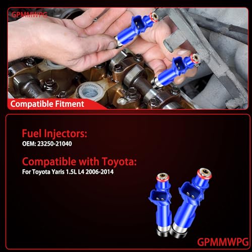 4Pcs Fuel Injectors 23250-21040 OEM Compatible with Toyota Yaris 1.5L L4 2006 2007 2008 2009 2010 2011 2012 2013 2014, 23209-21040, 842-12333, 2325021040, 2320921040, 84212333 Set of 4