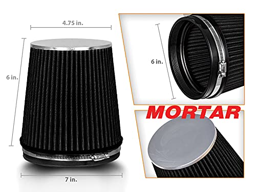 Mortar Aftermarket 자동 에어 필터 - 15.2cm(6인치) 플랜지 ID 자동차 애호가 클래스 범용 냉기 흡입구, 더 많은 엔진 파워 및 열정적인 인덕션 사운드를 위해 더 많은 공기를 흡입, 길이 15.2cm(6인치), 블랙 - color: 블랙., size: 6