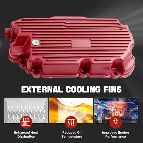 Upgraded 264-863 Red spray paint Aluminum Engine Oil Pan with Magnetic Drain Plug & Gasket Compatible with Q50 2016 2017 2018 2019 2020 2021 3.0L AWD, Q60 2017-2021 3.0L AWD