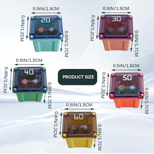 10PCS Car Fuses Assortment Kit, Fuses Automotive Kit, Automotive Low Profile Box Shaped Micro Cartridge Fuse, Car Accessories 20A/30A/40A/50A/60A Mini Fuse Set Fit for Pickup Truck SUV (Low) - color: Box Shaped-Low