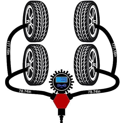 4 Way Tire Inflation Deflation System with 4 Closed Flow Air Chuck Digital Tire Pressure Gauge for Car Trucks Off Road Vehicles-Compatible with HPA Tanks and Compressors