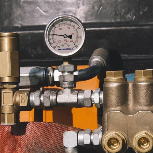 MEASUREMAN 2-1/2" Dial Size, Glycerin Filled Pressure Gauge, 30inHG-60psi, 304 Stainless Steel Case, 1/4" NPT Lower Mount - size: -14.7-60 psi, style: Lower Mount