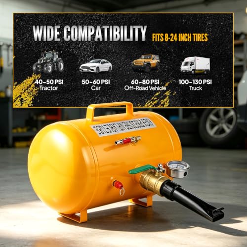 Bonnlo 5 Gallon Air Tire Bead Blaster Seater with Pressure Gauge & Handle,145PSI Seating Tool Inflator Tank, 85-116PSI Adjustable Pressure for Car Truck ATV, Jeep, Pickup, Yellow - color: Yellow