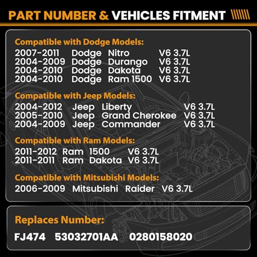 Fuel Injectors FJ474 Compatible with Dodge Jeep Ram Mitsubishi V6 3.7L - size: FJ474 6P