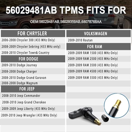 433MHz TPMS Sensor Fit for Chrysler, Dodge Charger Grand Caravan 4 PCS - color: 56029359AB(4PCS)