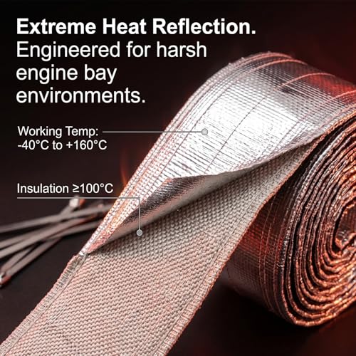 QWORK 1/2" ID x 10FT Heat Shield Aluminized Sleeving – Hook and Loop Heat Shield Sleeve for Fuel Lines, Spark Plug Wires & Wiring Loom – Reflective Thermal Wrap with 20 Metal Ties