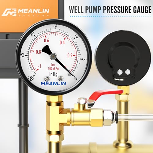 MEANLIN MEASURE -30inHG~0Psi Dry Vacuum Pressure Gauge, 2" DIAL FACE 1/4" NPT WOG Water Oil Air Pressure Test, Lower Mount, with 1/2" NPT and 3/8" NPT Hex Bushing - color: 1/4"NPT Lower Mount, size: -30inHG-0Psi