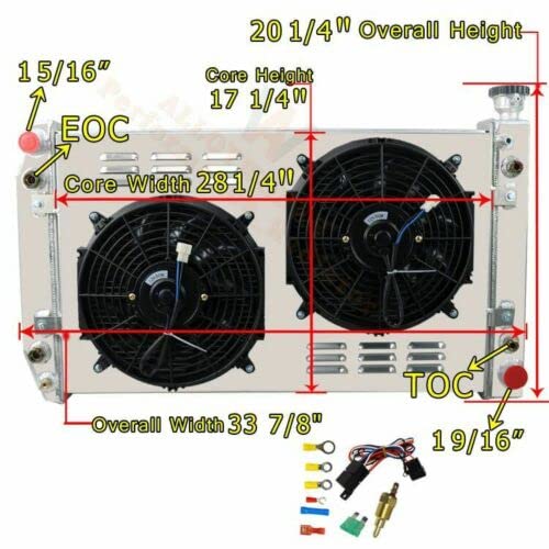 ALLOYWORKS 4 Row All Aluminum Radiator + Shroud Fan + Relay for 1988-1999 Chevy C/K 1500 2500 3500 5.0L 5.7L Blazer