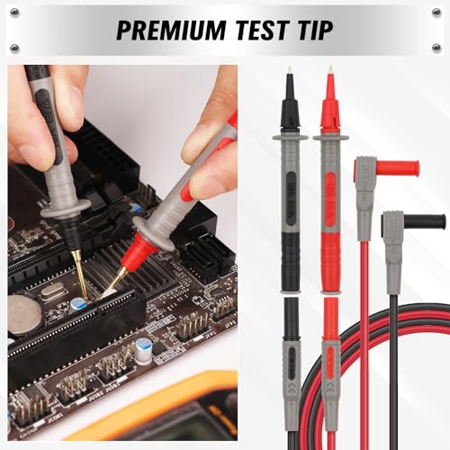 SWANLAKE 27-Piece Multimeter Test Leads Set, CAT.III 1000V / CAT.IV 600V Multimeter Probes with Alligator Clips, Needle Probe, Replaceable Probe Accessories, Soft PVC Volt Meter Lead - color: 27PCS Red&Black