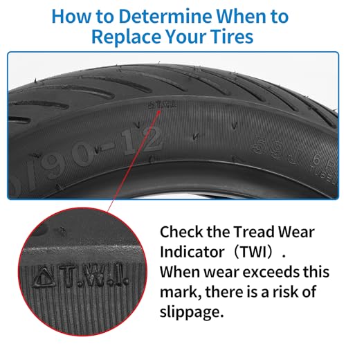 90/90-12 Tubeless Tire for Scooter, Moped, Tricycle - 6PR 59 J - 1 PACK - size: 90/90-12