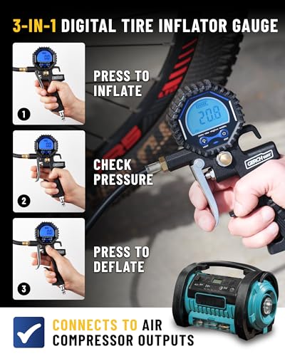 Presta Valve Adaptor with Pressure Gauge and Inflator for Air Compressor