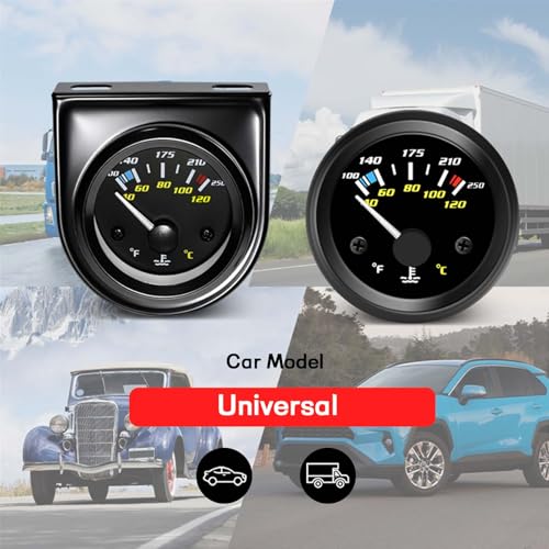 2" 52mm Digital Water Temperature Gauge Kit with Sensor and Tee Pipe, 100-250°F / 40-120°C, 12V Coolant Temp Gauge for Car Truck Pickup Boat Marine Engine - color: 40-120℃ & 100-250℉, size: with Tee Pipe