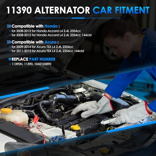 Car Alternator 11390 130A Fit for Honda Accord for Acura TSX 2.4L - size: #11390N, 11390 Alternator