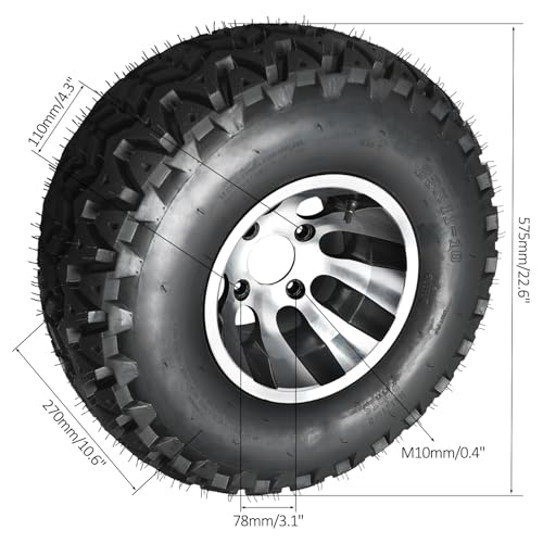 23x11-10 ATV Tire and Wheel, 23x11x10 Off-Road Tire with Aluminum Alloy Rim 4x110mm Bolt Pattern 10 Inch Wheel Assembly Knobby 8 Ply for UTV Go Kart Golf Cart Buggy Quad Lawn Mower Utility Vehicles