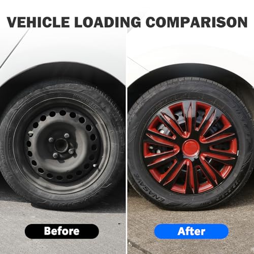 15 inch Wheel Rim Cover Hubcaps - Universal Hubcap Wheel Covers - color: 5083-Black & Red-15