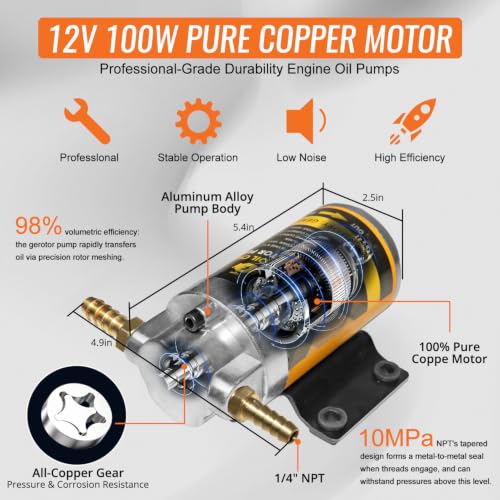 12/24V 100W Electric Oil Change Extractor Pump, Fluid Transfer Pump for Boats, Trucks, Cars, RVs, Lawnmowers - color: Orange-B