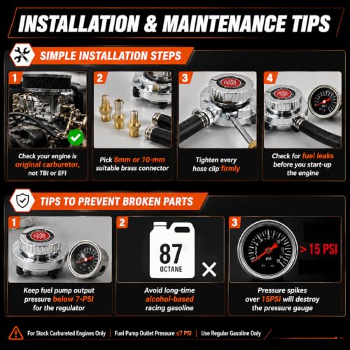 1-5 PSI Adjustable Fuel Pressure Regulator Kit for Carburetor Engines