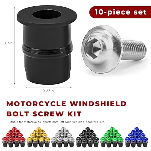 10 PCS Motorcycle Windshield Bolts Screws Kit, Aluminum Alloy Motorbike Fairing Screws Bolts Nuts with Wrench, Universal Mounting Fasteners for Motorcycle Windscreen Body Panels (Silver) - color: Silver