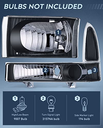 Nilight Headlight Assembly Compatible with Ford 1999 2000 2001 2002 2003 2004 F250 F350 F450 F550 Super Duty Black Housing Clear Corner Clear Lens Headlights Assembly Replacement - color: Black Housing + Clear Reflector, size: 1999-2004 F250-F550