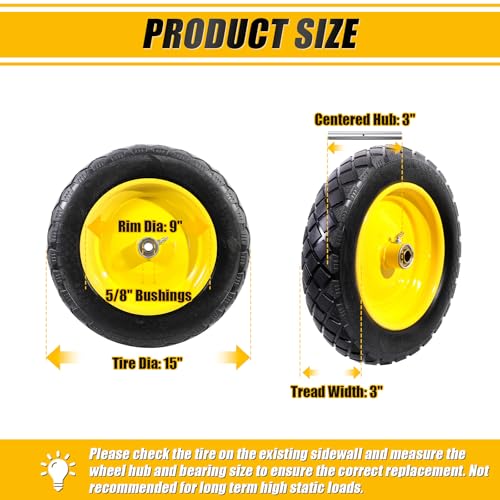 MZREXN 4.80/4.00-8" Wheelbarrow Tires, 15" Flat Free Tire and Wheel - color: Yellow-2pcs