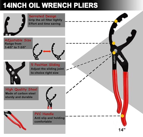 Oil Filter Wrench Set, Adjustable Oil Filter Pliers Set (5Pcs) - size: 5 Pack - Black & Red