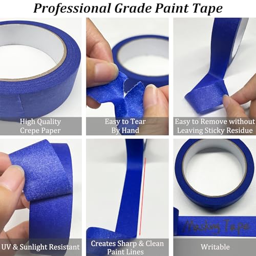 Premium Painters Tape, 10 Rolls Blue Tape Painters Masking Tape for Multi-Purpose, 601yds=10*0.94inch*60.1yds, Craft Adhesive Paint Tape for Walls, DIY Crafts Arts, Labeling, Decoration, Easy Removal - size: 10 Rolls, 0.94" x 60.1 Yds
