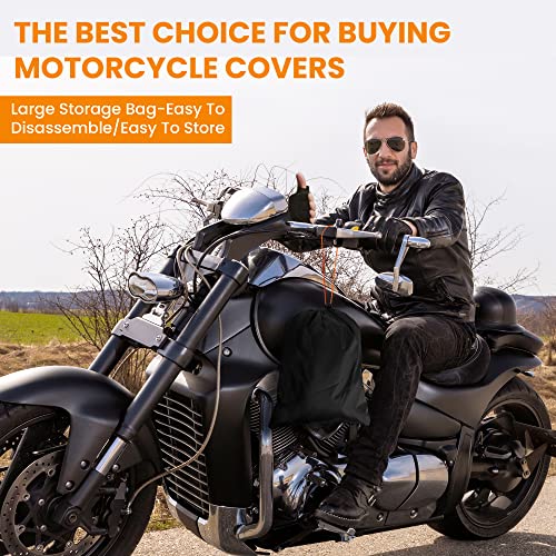 Motorcycle Cover Waterproof Outdoor,420D Universal Cover Motorcycle,All Season Protection,with License Plate Window, 4 Reflective Strips, Lock-Holes,Storage Bag(XL - 82" X 37" X 50") - size: XL (82" x 37" x 50")