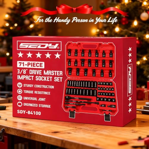 71-Piece 3/8" Drive Master Impact Socket Set, SAE and Metric, 5/16"- 3/4", 8mm - 22mm, Cr-V, Cr-MO, Universal Joint Deep Standard Sockets with Ratchet Handle, Swivel Sockets, Extension Bars, Adapters - style: 3/8"Master (71 PCS)