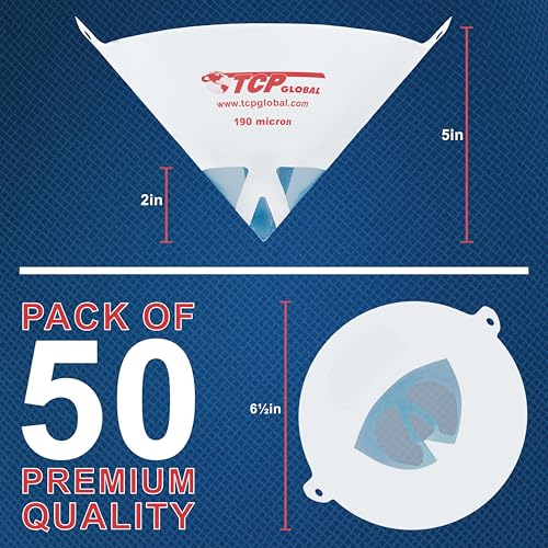 TCP Global - 190 Micron Filter Tips Ultra-Fine Paint Strainer (50 Pack) - style: 190 Micron (Pack of 50)