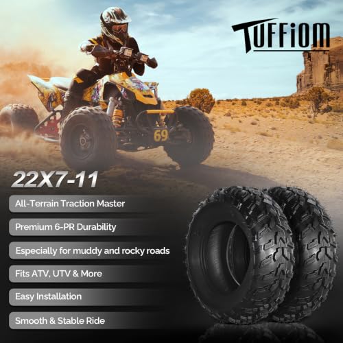 TUFFIOM Set of 2 ATV UTV Tires, 22x7.00-11/6PR All-Terrain Mud Tires with Directional Tread, Drainage, Strong Srip and Snow-breaking for Rainy/Snowy Areas, Tubeless Trail Tire - size: 22x7.00-11 (2 pack)