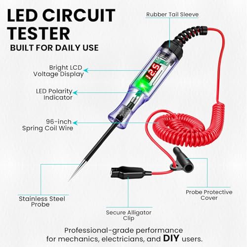 Test Light 3-48V Automotive Digital Fuse Tester – Automotive Voltage Tester with LED Display, Piercing Probe, Electrical Voltage Test Pen for Car, Truck, RV, Boat Circuit Testing 6V 12V 24V
