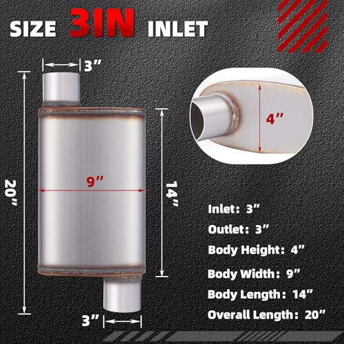 LCGP 3 inch Universal Muffler, Performance Chamber Exhaust Muffler, 3" Offset In/Out, 20" Overall Length Straight-Through Performance with Stainless Steel Muffler for Truck, Cars(3''Inlet/Outlet) - color: Offset In / Offset Out, size: 3 Inch