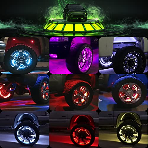 4pcs 15.5" Wheel Lights for Truck/Car/ATV/UTV Dream Color Chasing Dancing Flow Brightest Led Rim Wheel Ring Lights W/Turn Signal and Braking Function Controlled By Remote and App - size: Single Row 15.5" Chasing Wheel Lights