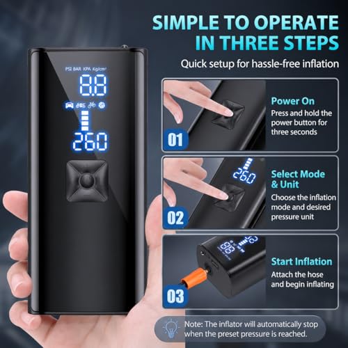 Tire Inflator Portable Air Compressor, 150 PSI 2X Faster Inflation Air Pump with Digital Pressure Gauge & LED Light for Car Tires, Bikes, Motorcycles, Balls