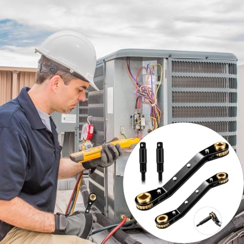 HVAC Service Wrench,3/16"-3/8" 5/16" x 1/4"Valve Wrench with Hex Adapters - style: 1 Wrench + 2 Hexagon Bit(Black)