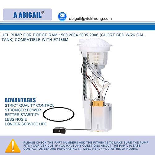 Fuel Pump Replacement for DODGE RAM 1500 2004 2005 2006 3.7L 4.7L 5.7L (Short Bed w/26 Gal. Tank) compatible with E7186M