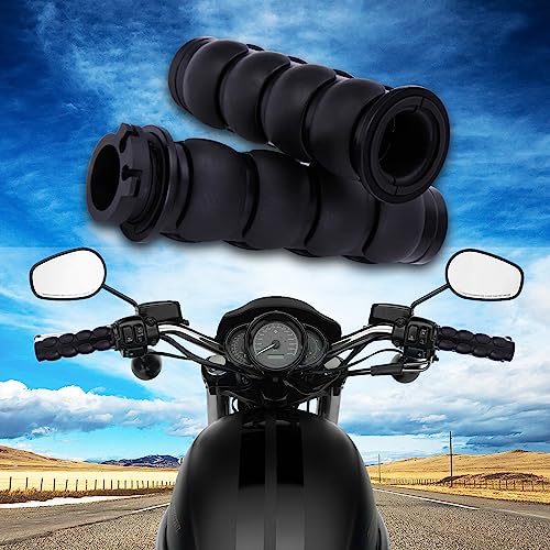 DREAMIZER Universal Motorcycle Hand Grips with Black Non-Slip Rubber for Harley Honda Yamaha Suzuki Kawasaki - color: Black-A