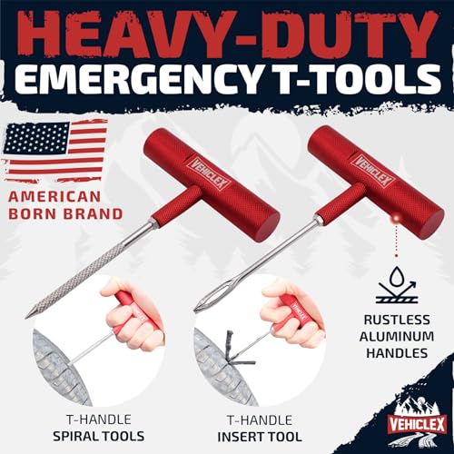 Vehiclex Tubeless Tire Repair Kit with Aluminum T Handle Tools and Pliers - size: Compact + pliers