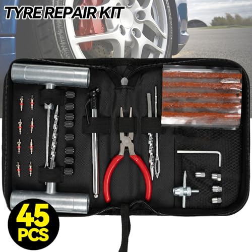 AUTOXBERT Universal Tire Repair Kit 45Pcs Heavy Duty Car Emergency Tool Plug Set - size: 45pcs Compact kit