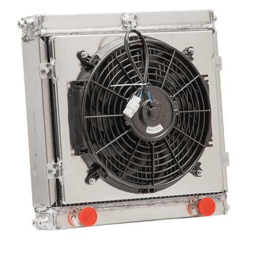 4 Row Aluminum Radiator Shroud Fan for Dragster Roadster Double Pass Drag Race Racing, Full Performance Aluminium Radiators, Automotive Replacement Radiator