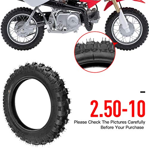 HIAORS 2.5-10" Dirt Bike Tire and Inner Tube Set Compatible with 50cc 70cc 90cc 110cc Razor MX500 MX650 Coolster PW50 TTR50 DRZ70 JR50 Baja DR49 CRF50 XR50 Motovox MVX70 MVX110 Off-Road - size: 2.50-10" Dirt Bike Tire and Inner Tube Set