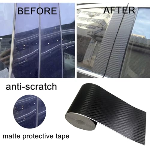 Carbon Fiber Vinyl Tape for Black Out Chrome Delete Window Trim with Tool Kit, Black Vinyl Wrap Tape Roll, Self-Adhesive Car Chrome Door Trim Delete Tape DIY Film (3 inches x 30 feet) - size: 3 inches x 30 feet