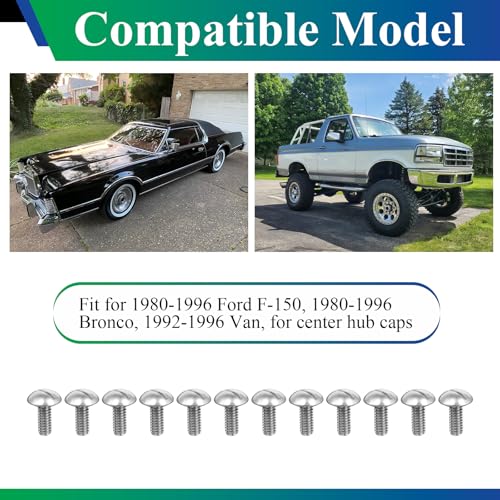 Wheel/Center Caps Screws fits 1980-1996 Ford F-150 & Bronco, 1992-1996 Van - style: 12 Pcs Screws