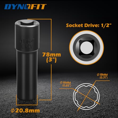 DYNOFIT 6 Point Spline Lug Nuts Key for Wrench with 1/2" Imperial Square Socket Drive,Tuner Socket Key Tool Compatible with 12x1.5 12x1.25 1/2"-20 Thread 6 Spline Lug Nuts,CR-V(Black,1 Pack) - color: Black, size: 6 Spline with 1/2" Socket Drive
