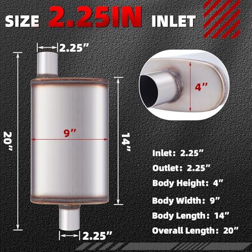 LCGP 2.25inch Muffler, Performance Chamber Exhaust Muffler, 2.25" Center In/Offset Out, 20" Overall Length Straight-Through Performance with Stainless Steel Muffler for Truck, Cars(2.25''Inlet/Outlet) - color: Center In / Offset Out, size: 2.25 Inch