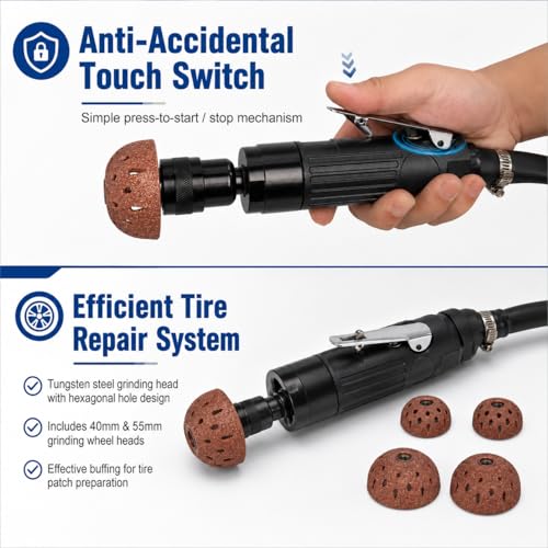 Air Tire Repair Polish Patch Kit with 2500RPM Air Tire Buffer