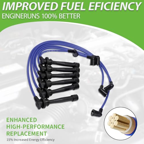 Set of 6PCS Ignition Spark Plug Wires 671-6220 3878 RC-XX91 & 6 Iridium Spark Plugs Set Compatible with Hyundai Tiburon Santa Fe Sonata Kia Magentis Optima 2.5L 2.7L V6# 55803 27501-37B00 27501-37A00 - size: 3878