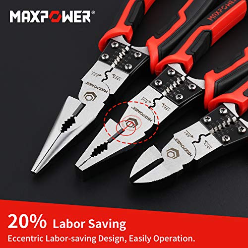 MAXPOWER Multi 3-Pc Pliers Set – 8" Long Nose, Linesman & Side Cutter