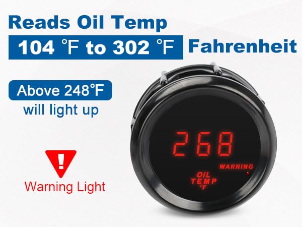 Oil Temp Temperature Gauge Meter Kit 104-302℉ 2" 52mm DC12V Temp Gauge - size: Oil Temp Gauge